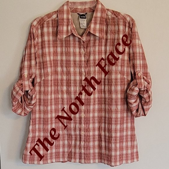 The North Face Women’s Red & White Plaid Long Sleeve Button Down Shirt. Sz: XL - Picture 1 of 5